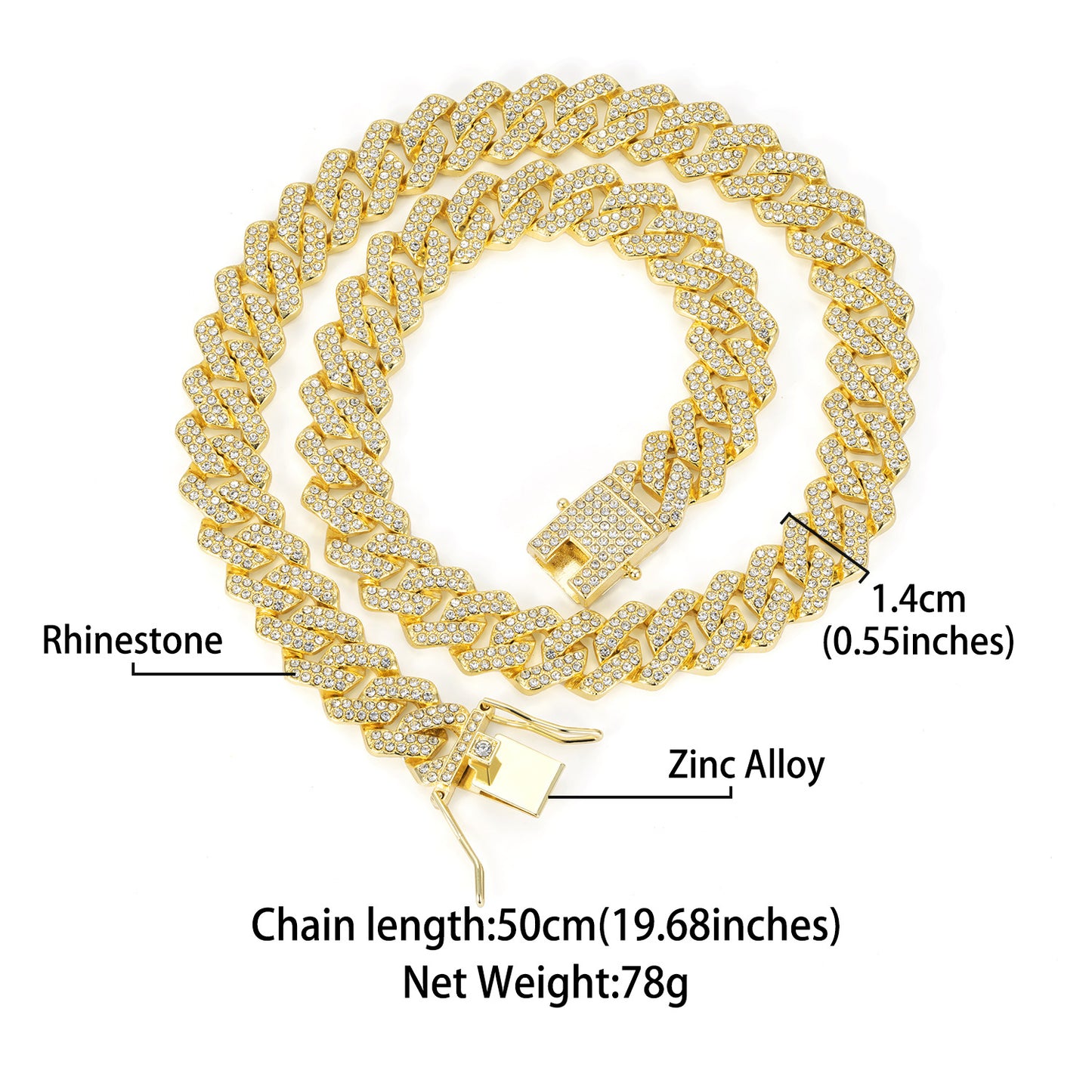 14mm Diamond Cuban Link High Quality Zinc Alloy Necklace Unisex HipHop