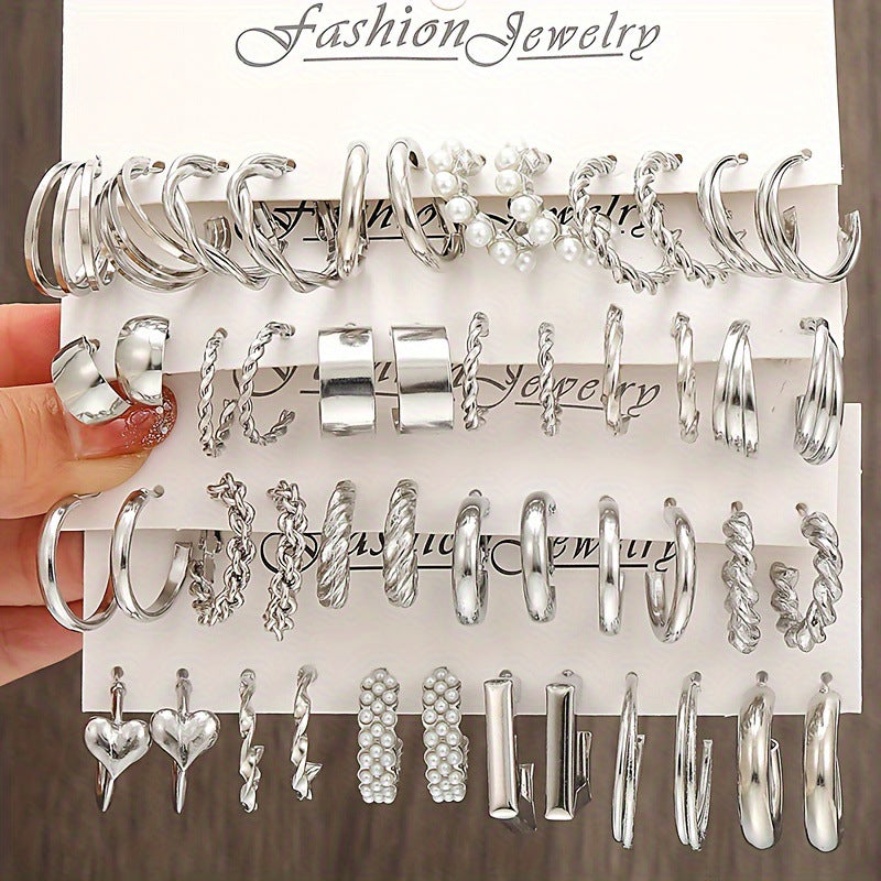 Popular European American Metal Cube Geometric Earrings Set