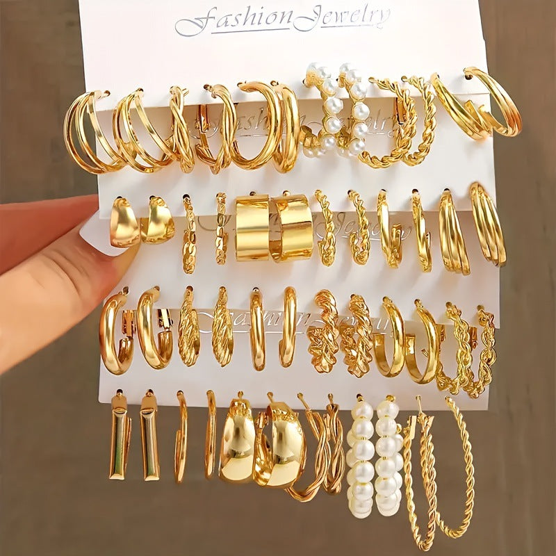 Popular European American Metal Cube Geometric Earrings Set