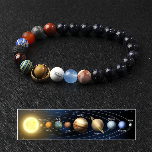 Cosmic Planet Elastic Bracelet Couple Galaxy Volcanic Beads