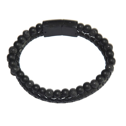 Stone Bead Leather Men's Magnetic Buckle Bracelet Handmade Woven Tiger Eye Obsidian Bracelet