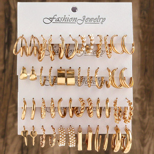 Popular European American Metal Cube Geometric Earrings Set