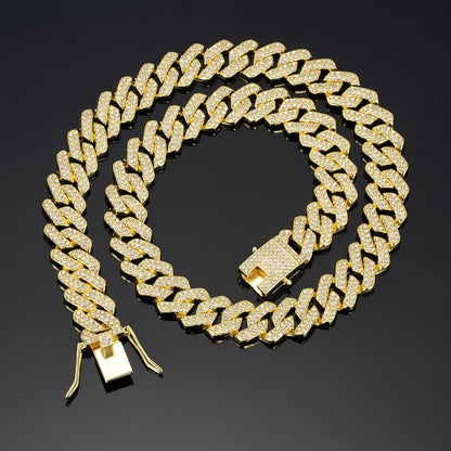 14mm Diamond Cuban Link High Quality Zinc Alloy Necklace Unisex HipHop