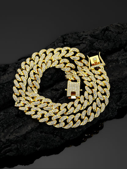 13mm Cuban Chain High-Quality Alloy Inlaid Diamond Necklace Unisex Bracelet European and American Hip-Hop Jewelry