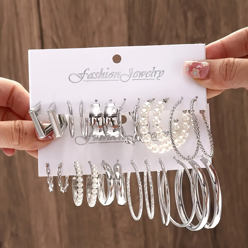 Popular European American Metal Cube Geometric Earrings Set