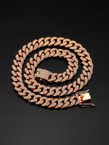 13mm Cuban Chain High-Quality Alloy Inlaid Diamond Necklace Unisex Bracelet European and American Hip-Hop Jewelry
