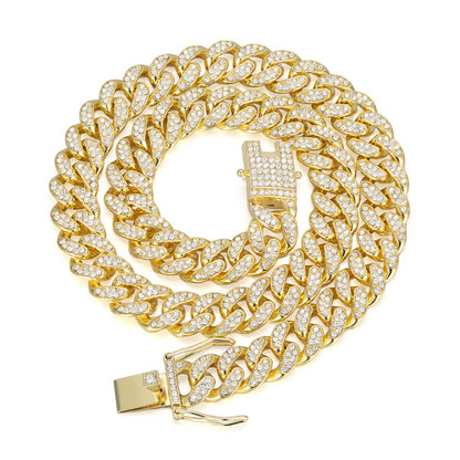 13mm Cuban Chain High-Quality Alloy Inlaid Diamond Necklace Unisex Bracelet European and American Hip-Hop Jewelry