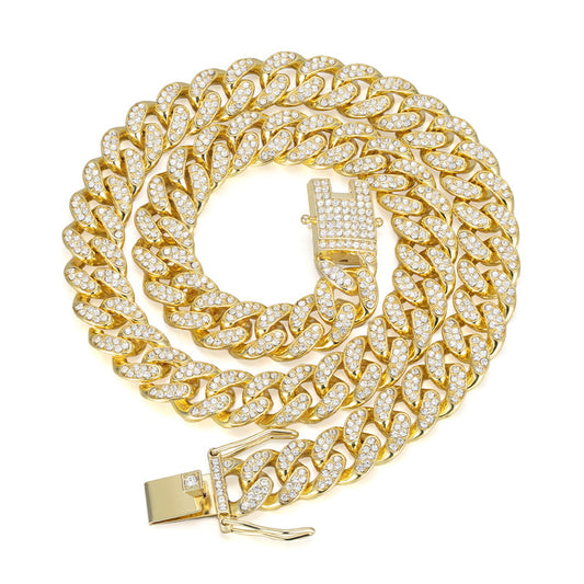 13mm Cuban Chain High-Quality Alloy Inlaid Diamond Necklace Unisex Bracelet European and American Hip-Hop Jewelry