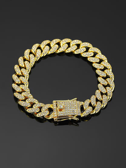 13mm Cuban Chain High-Quality Alloy Inlaid Diamond Necklace Unisex Bracelet European and American Hip-Hop Jewelry