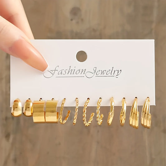Popular European American Metal Cube Geometric Earrings Set