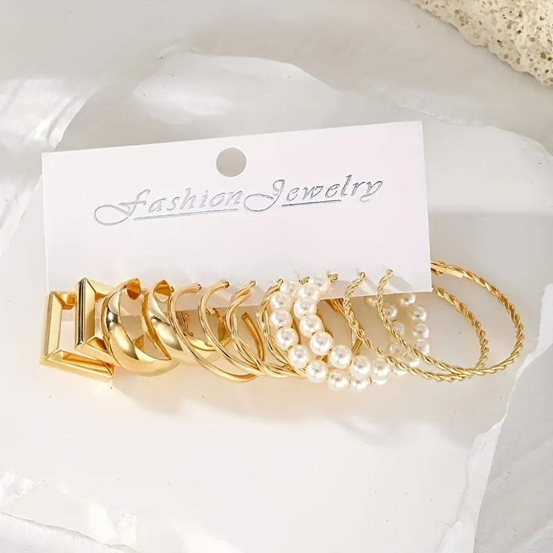 Popular European American Metal Cube Geometric Earrings Set
