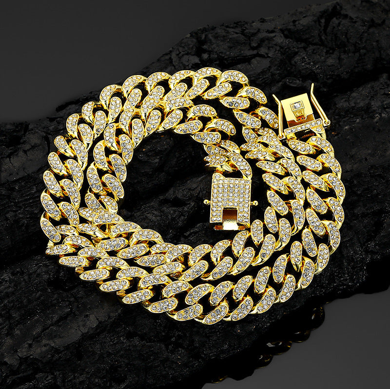 13mm Cuban Chain High-Quality Alloy Inlaid Diamond Necklace Unisex Bracelet European and American Hip-Hop Jewelry