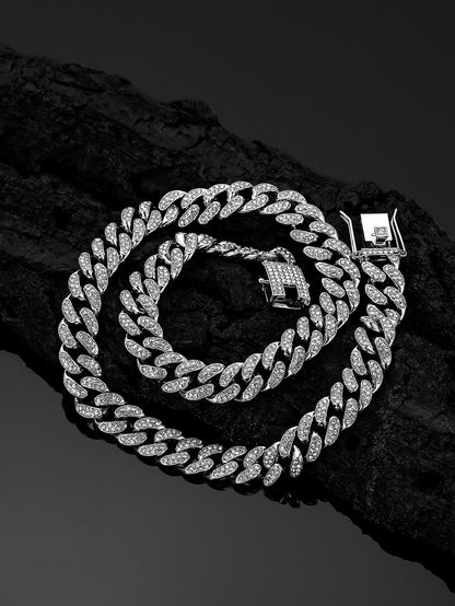 13mm Cuban Chain High-Quality Alloy Inlaid Diamond Necklace Unisex Bracelet European and American Hip-Hop Jewelry