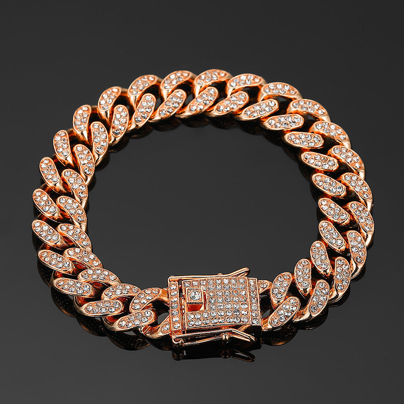 13mm Cuban Chain High-Quality Alloy Inlaid Diamond Necklace Unisex Bracelet European and American Hip-Hop Jewelry