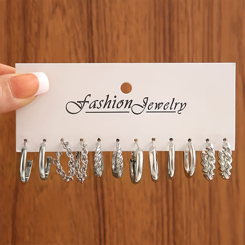 Popular European American Metal Cube Geometric Earrings Set
