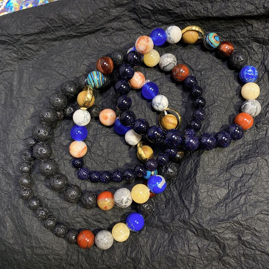 Cosmic Planet Elastic Bracelet Couple Galaxy Volcanic Beads