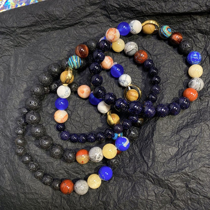 Cosmic Planet Elastic Bracelet Couple Galaxy Volcanic Beads