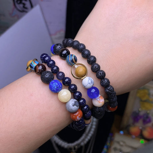 Cosmic Planet Elastic Bracelet Couple Galaxy Volcanic Beads