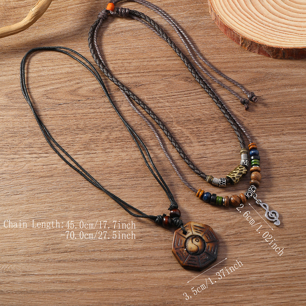 Vintage Braided Alloy Pendant Necklace Long Drawstring Design Hand Beaded Layers Unisex Accessory