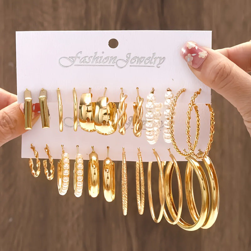Popular European American Metal Cube Geometric Earrings Set