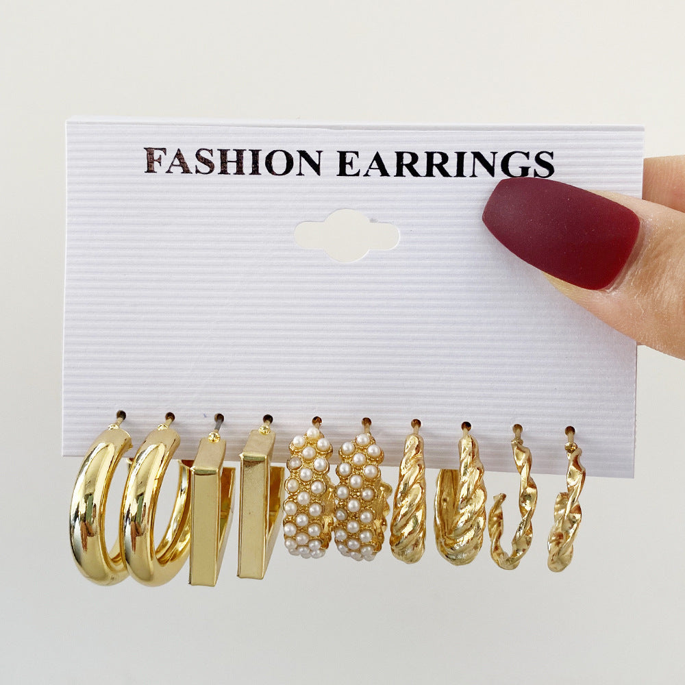 Popular European American Metal Cube Geometric Earrings Set