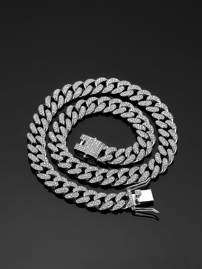13mm Cuban Chain High-Quality Alloy Inlaid Diamond Necklace Unisex Bracelet European and American Hip-Hop Jewelry