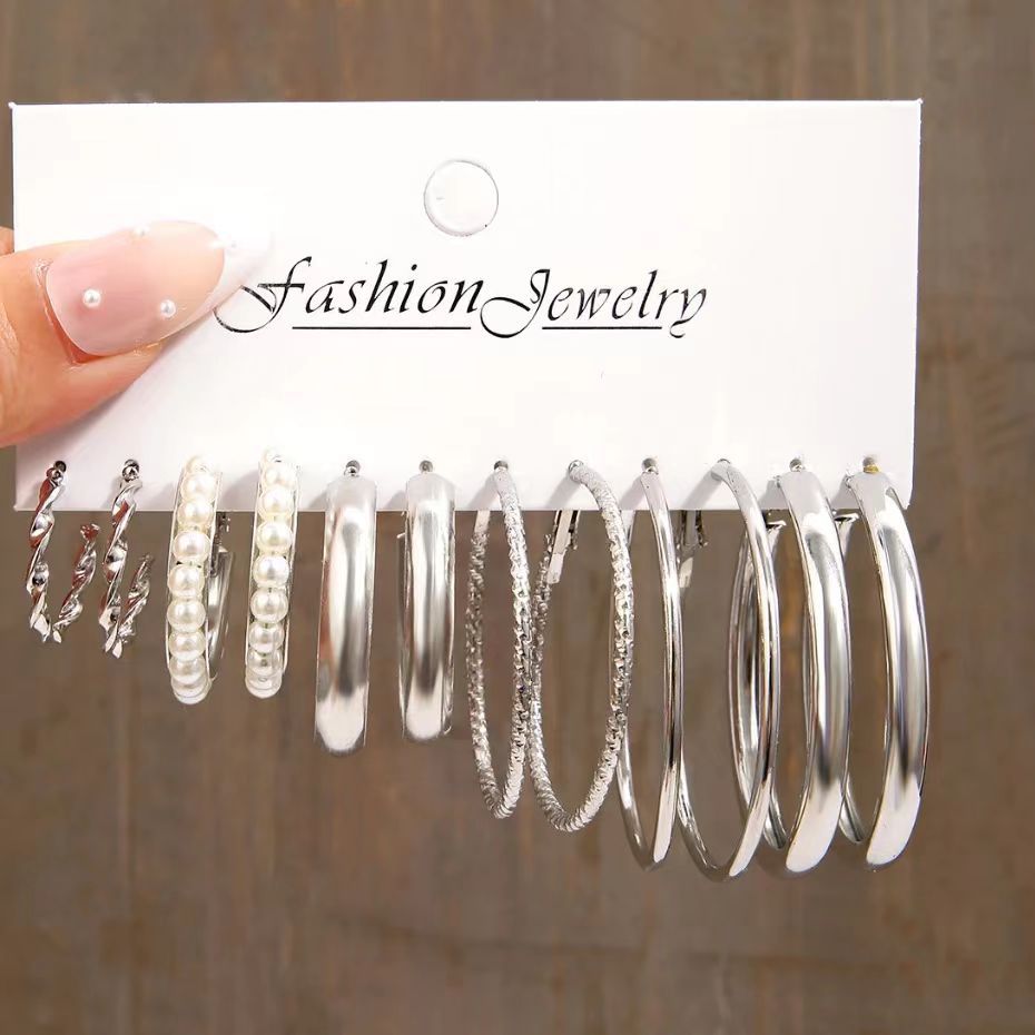 Popular European American Metal Cube Geometric Earrings Set