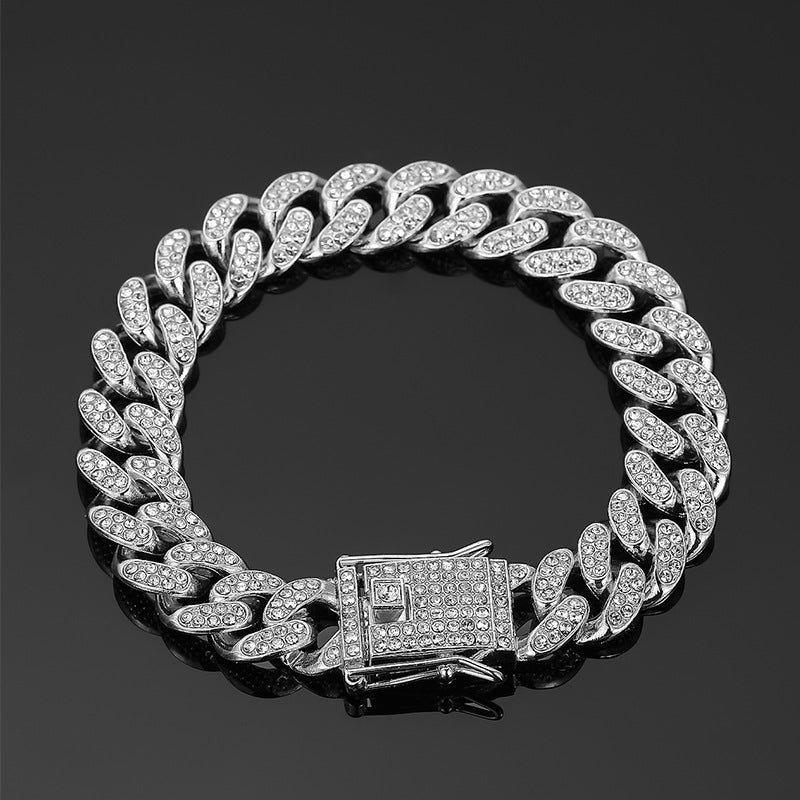 13mm Cuban Chain High-Quality Alloy Inlaid Diamond Necklace Unisex Bracelet European and American Hip-Hop Jewelry