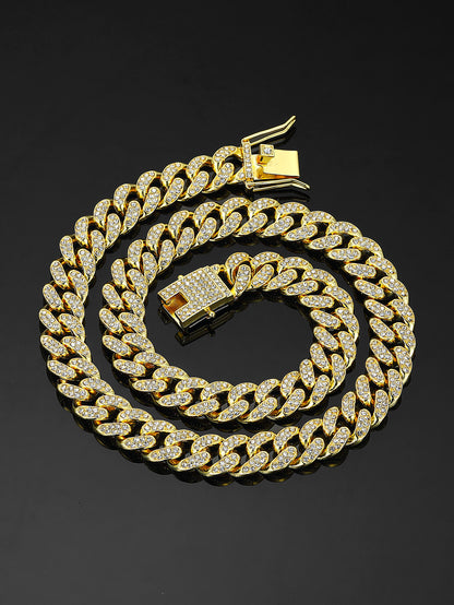 13mm Cuban Chain High-Quality Alloy Inlaid Diamond Necklace Unisex Bracelet European and American Hip-Hop Jewelry