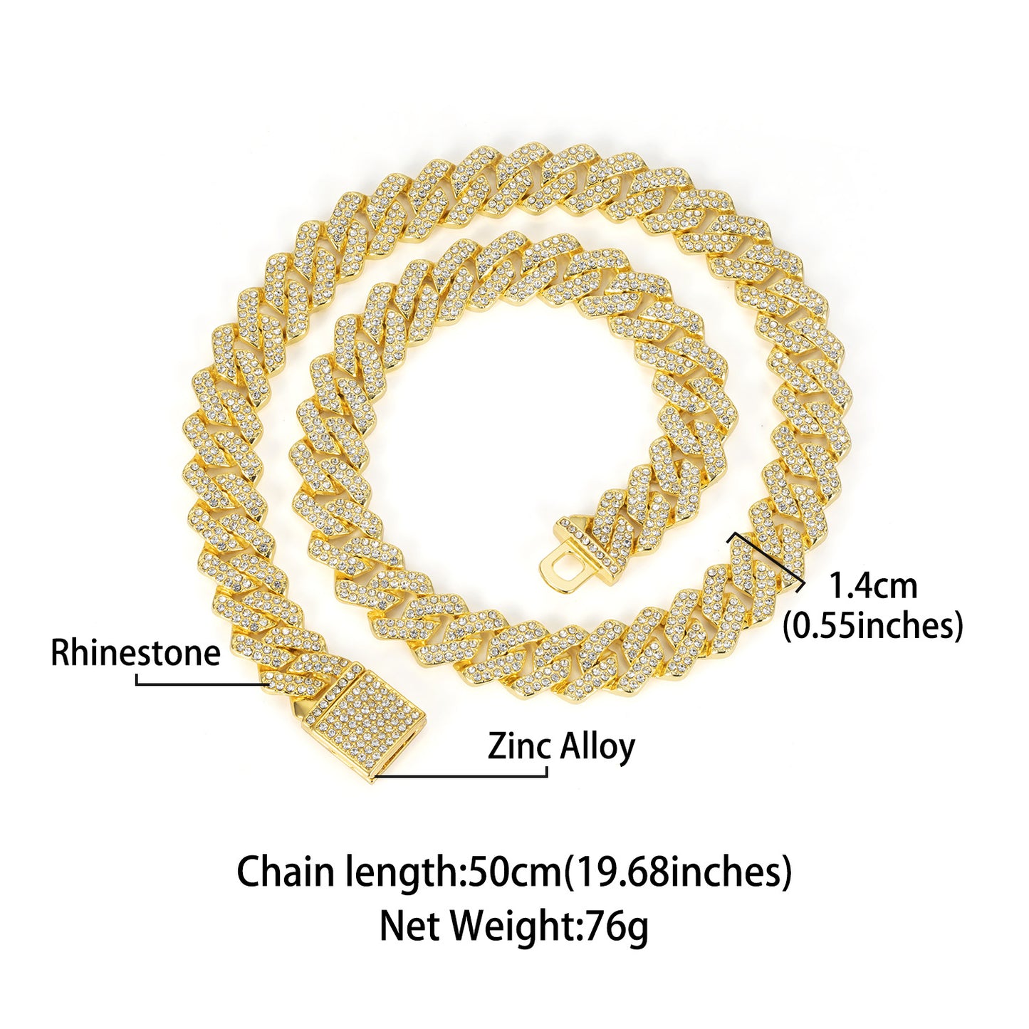 14mm Diamond Cuban Link High Quality Zinc Alloy Necklace Unisex HipHop
