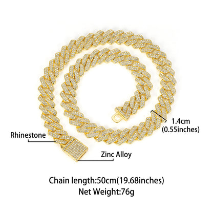 14mm Diamond Cuban Link High Quality Zinc Alloy Necklace Unisex HipHop