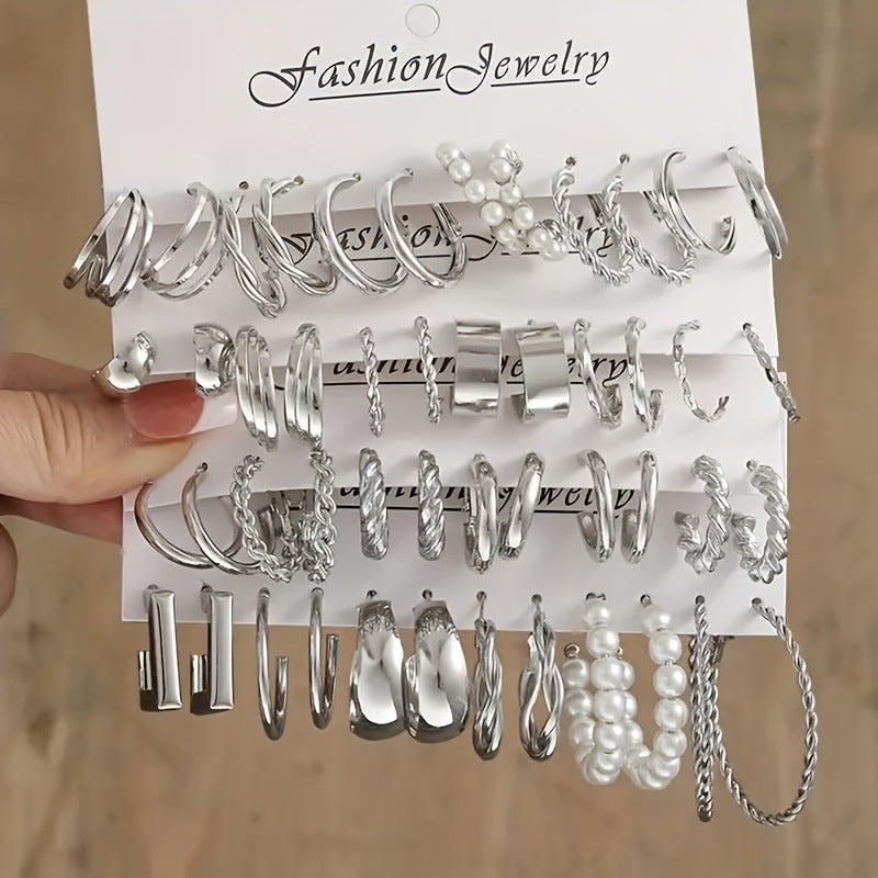 Popular European American Metal Cube Geometric Earrings Set